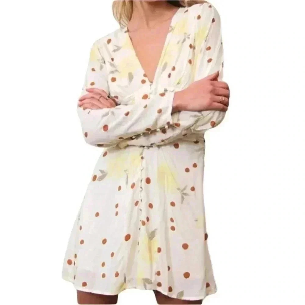 NWT Free People Date Night Sunshine White Floral Mini Dress Size: Small